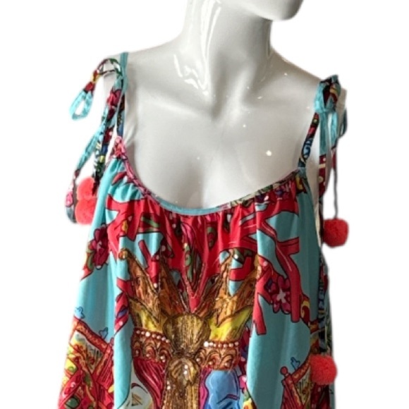 Antica Sartoria by Giacomo Cirque Baroque Blue Multi Pom Pom & Tassel Dress OS - Picture 3 of 12